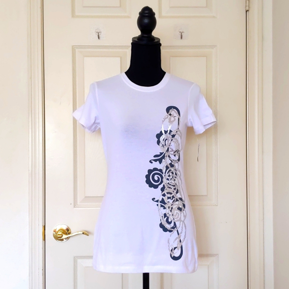 NWT. The Limited Perfect Tee White w/Black & Silver Design Crewneck Tee.